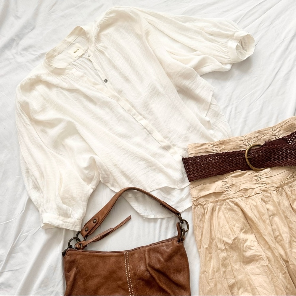 Maeve Cream Peasant Button Down Shirt